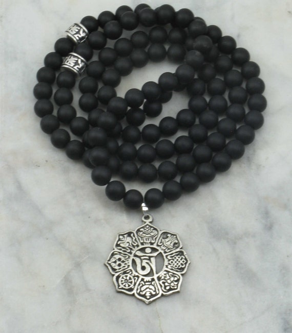 Crows Mala Necklace 108 Black Agate Mala Beads for Men