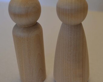 Large Wood Peg People - Couple - Bride & Groom - Wedding Topper - Set of 2 - Unfinished Wood - Cake Topper - Wood Peg Dolls