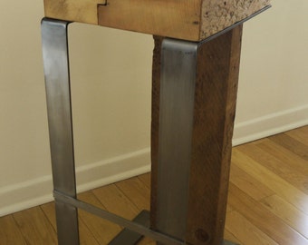 Reclaimed Wood and Metal Bar Stool. Industrial Bar Stool. Handmade Bar Stool. Kitchen Décor. Unique furniture.
