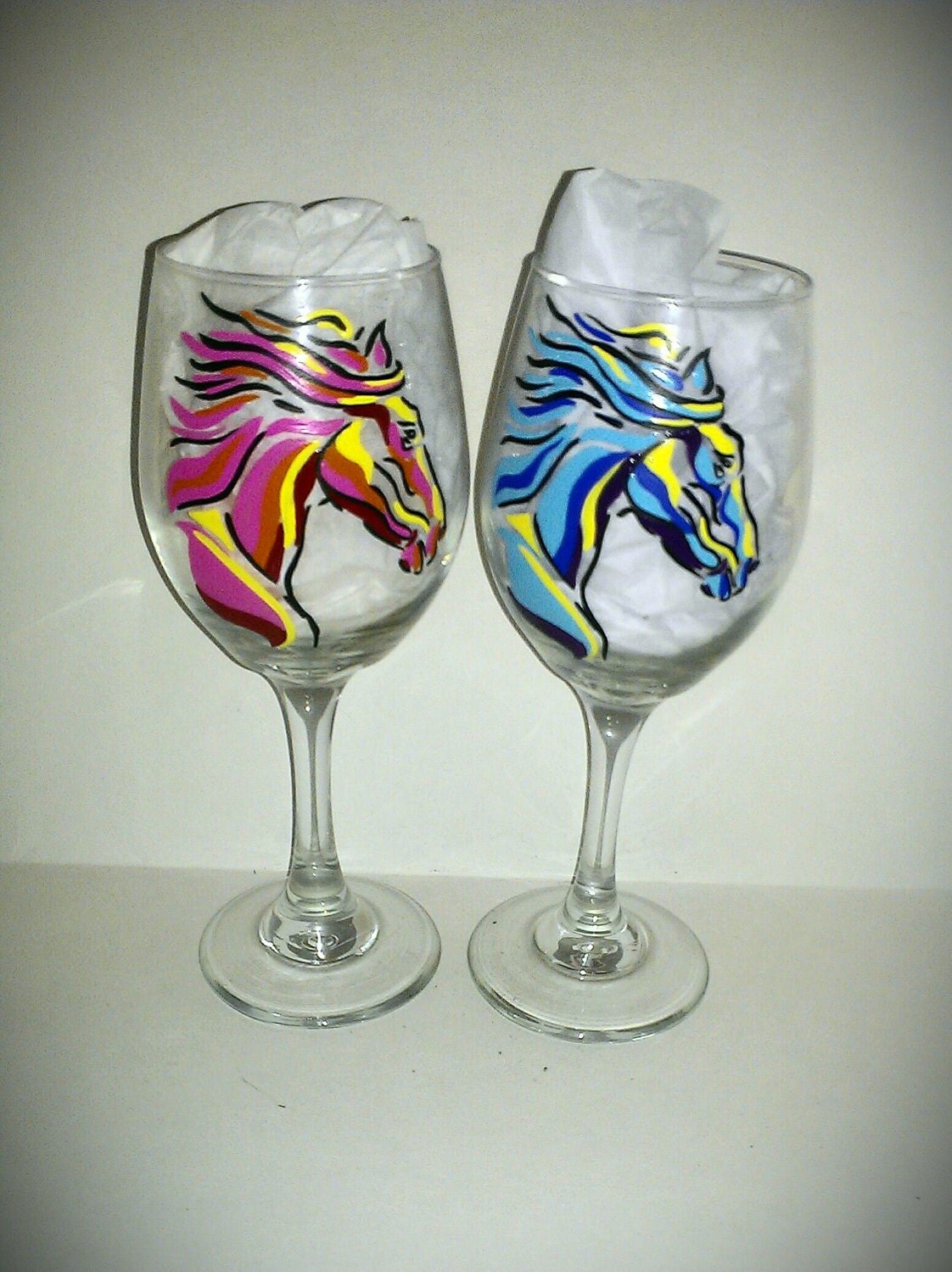 Whimsical Horse Head Hand Painted Wine Glass by kraftymamaboutique
