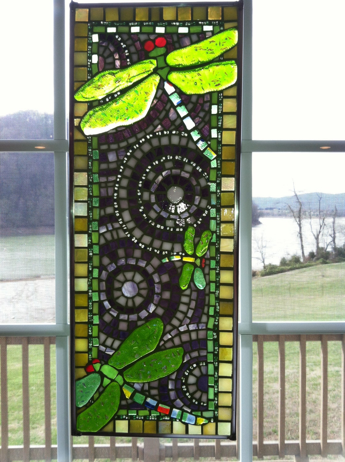 Original art glass mosaic panel Fused Green by GlassOnionStudio