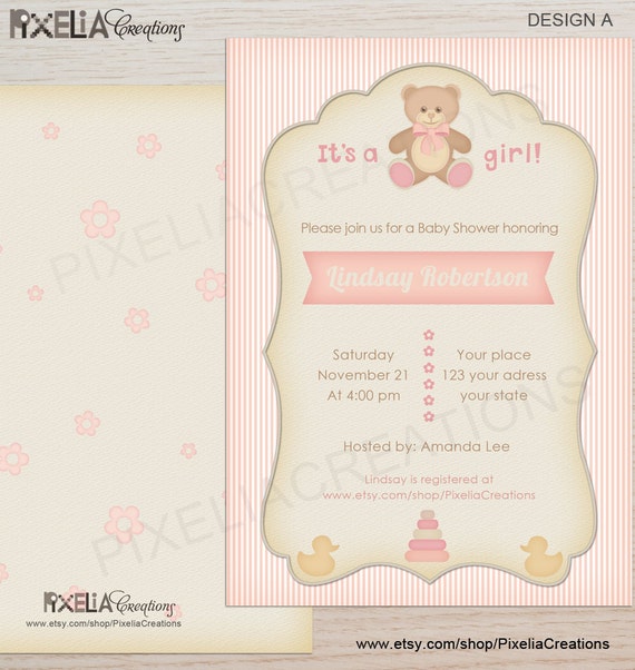 Teddy bear baby shower invite| Its a girl invitation| Girl baby shower invite| Pink baby shower invitation| Printable shower invitations Il_570xn
