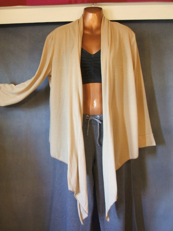 Ladies Cardigan Wrap Shawl Sweater Tan Cotton Knit Yoga sz L