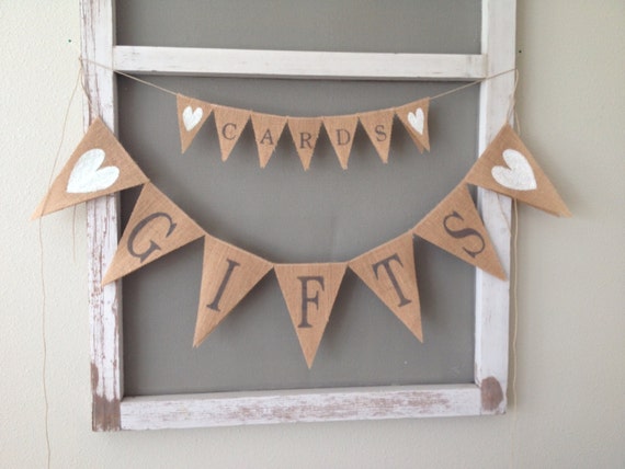 Items similar to Cards And Gifts Burlap Wedding Banner Set, wedding ...