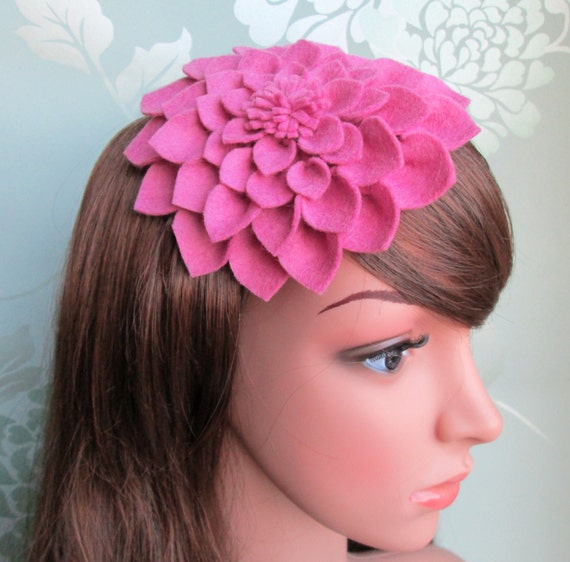 SALE Pink Felt Hat Dahlia Flower Pink Fascinator Pink