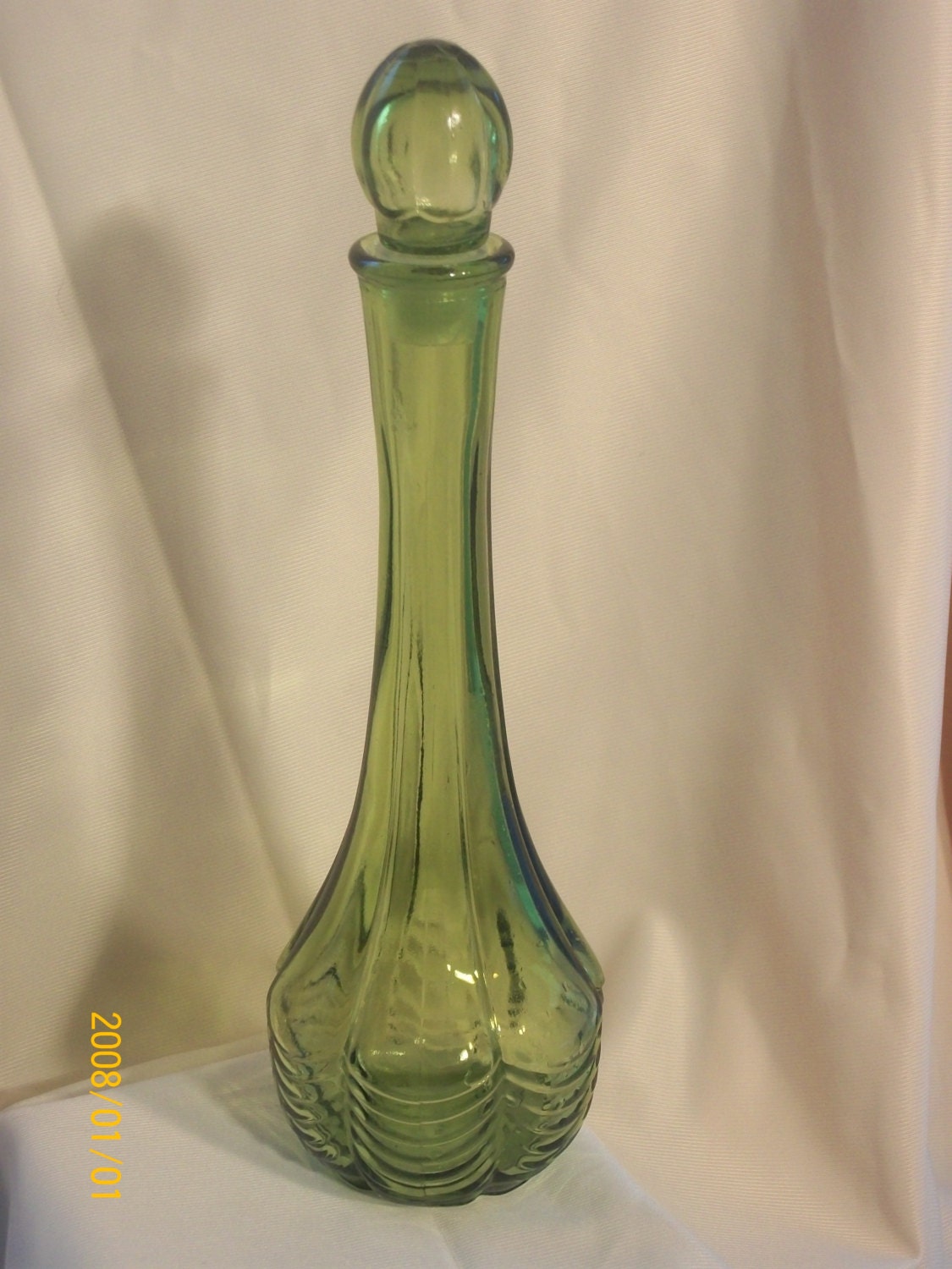 with stopper bottle vintage Decanter Bud Vintage Glass by Vase Avon Green UnusualFindsnDesigns