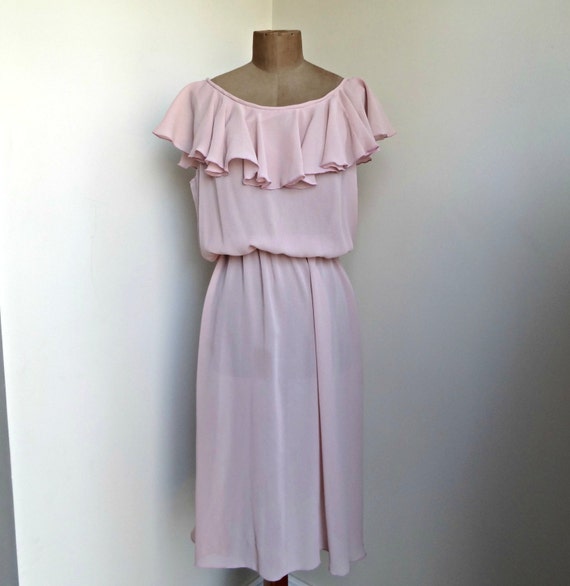 Vintage Pale Pink Ruffle Dress with Scoop by CarpentersDaughter1