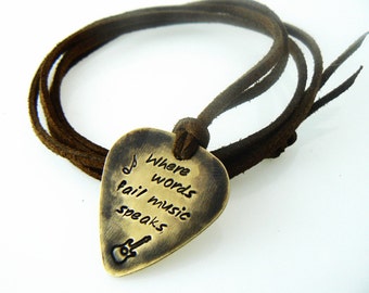 Guitar Pick Necklace, Father's Day Gift, Stamped Jewelry, Gift for Boyfriend, Girlfriend, Engraved Guitar Pick, Father's Day Gift