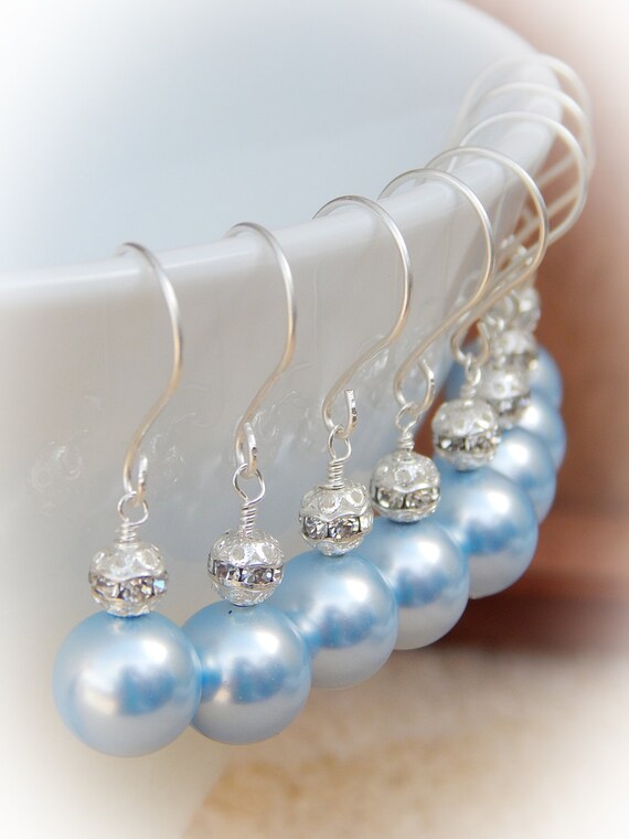 Powder Light Blue Pastel Pearl Drop Earrings by SheJustSaidYes