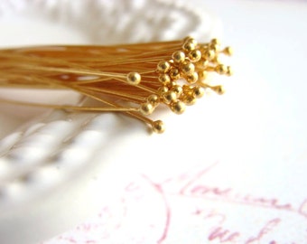Gold Vermeil Ball Headpins, Bali Gold Vermeil Headpin, Gold Plated Sterling Silver, 2 in, 50mm, 26 gauge, 26g, (50), 10% off use code SAVE10