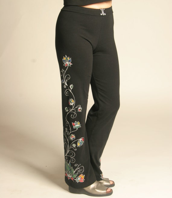 Lotus Flower Womens Yoga Pants Pant Handpainted by