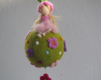 Waldorf inspired needle felted spring - fairy sitting on a ball