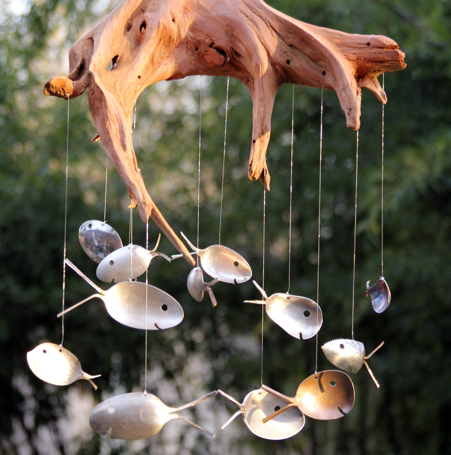 Gnarly Driftwood And Spoon Fish Windchimes Masculine Patio Zoom