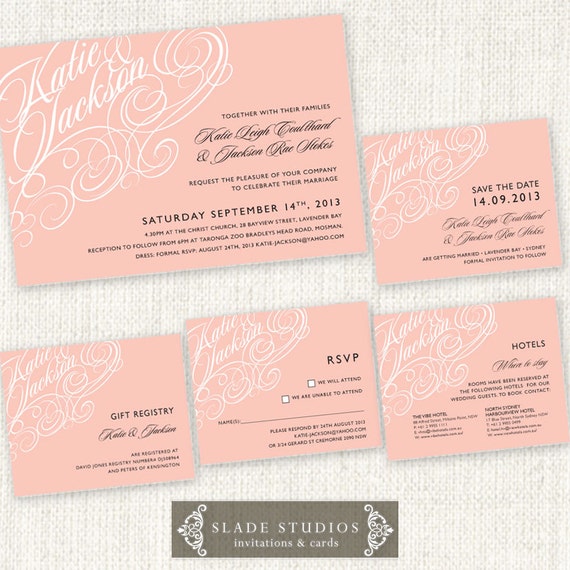 Formal florish wedding invitations correspondence set