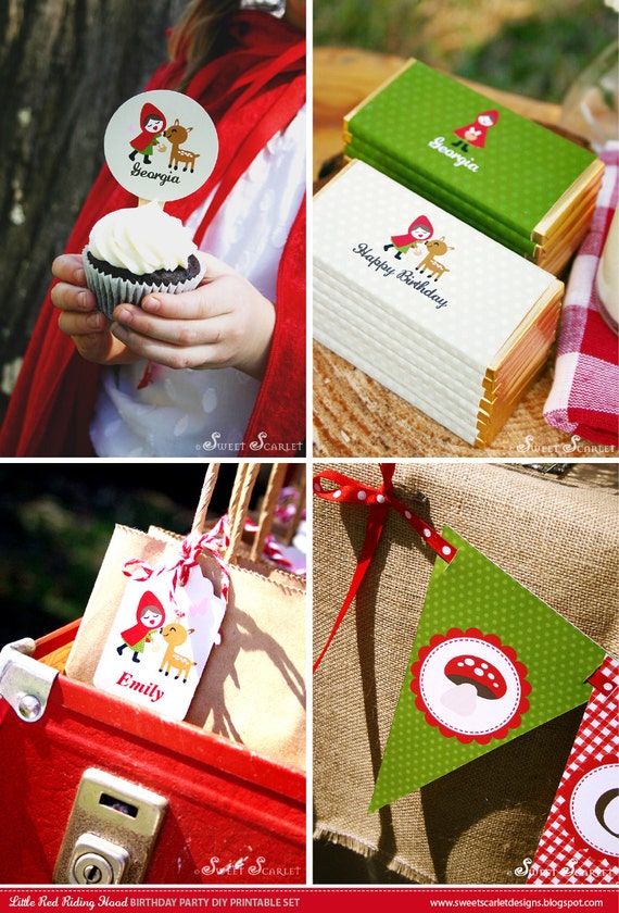 LITTLE Red Riding Hood Printable Set - Cupcake Toppers, Bottle Labels, Favor Tags & more Il_570xn