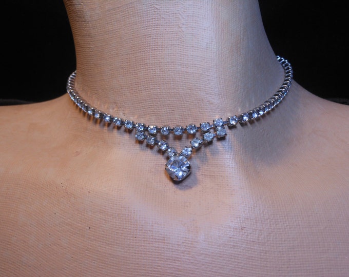 FREE SHIPPING Rhinestone wedding choker with a decorative front drop and Juliana or Kramer style and construction