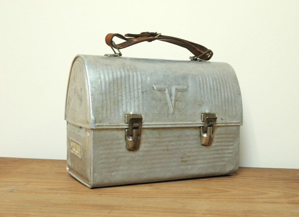 Metal Lunch Box Leather Handle by Thermos Products Lunchbox