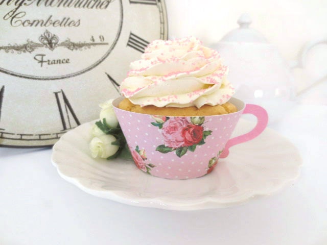 Cupcake by EdesignGraphics uk Wrappers / Printable  Cup Tea wrappers cupcake VINTAGE vintage