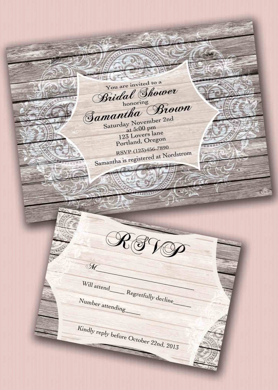 Lace And Wood Wedding Invitations Rustic Wedding Invites Country