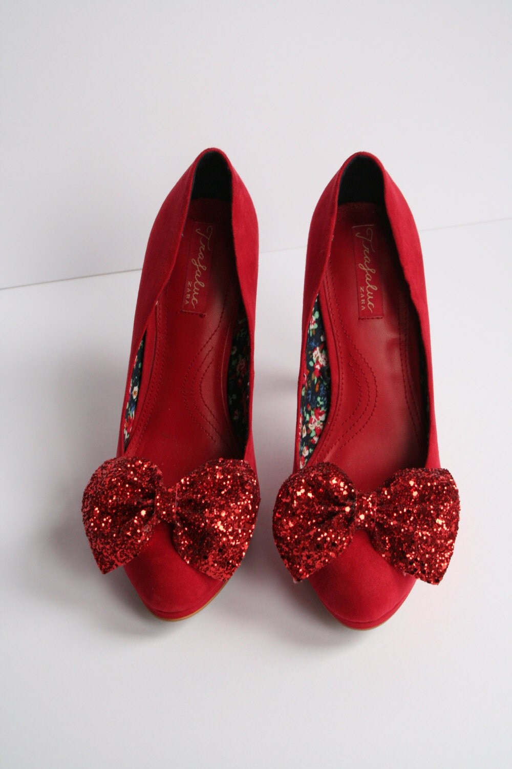 Pair of Red glitter bow shoe clips red glitter bow shoe