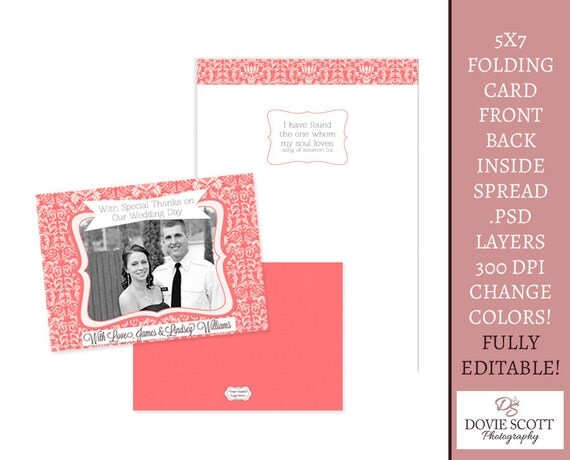 Items Similar To Wedding Thank You Photo Card Templates 5x7 Folding Card Psd Layers 5x7 Postcard Template 2