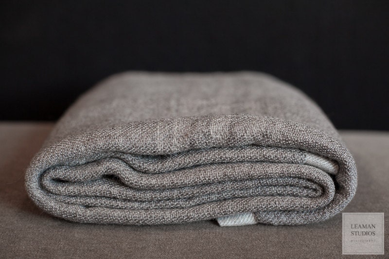 Grey Handwoven Wool Blanket with Light Grey Stripes