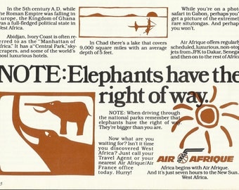 AIR AFRIQUE West Africa Original 1979 Vintage Print Ad - Air France; Ghana, Ivory Coast, Chad, Gabon, Senegal