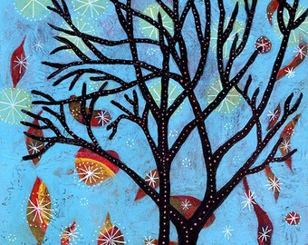 Whimsical Tree Print, Tree Art, Star Print - 8" x 8" - Starlight, Starbright