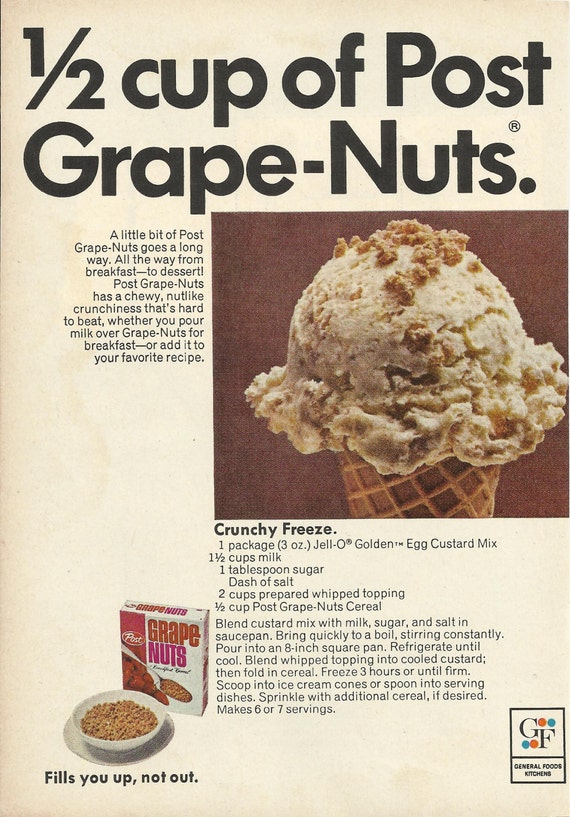 Items similar to Post Grape Nuts Breakfast Cereal Original 1968 Vintage