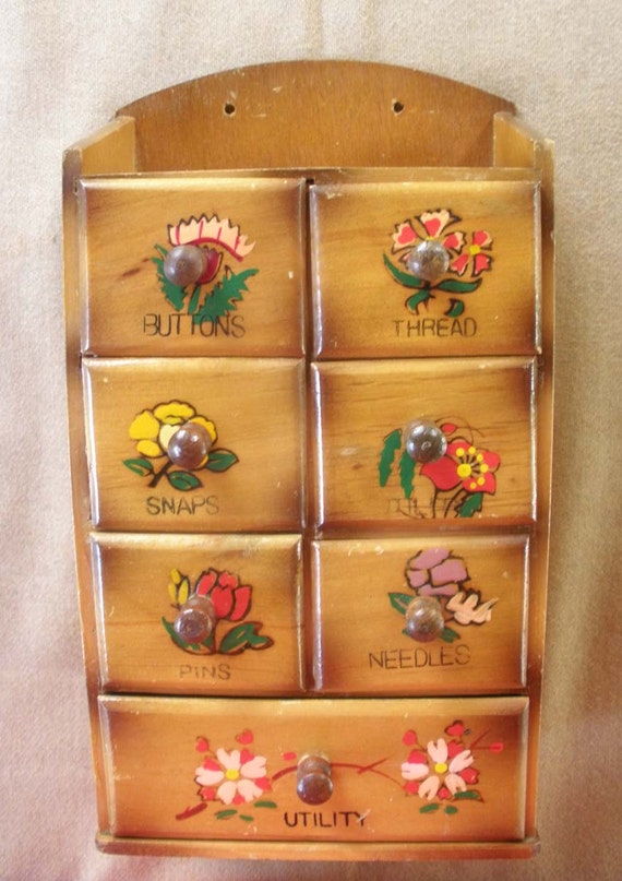 Vintage Sewing Notions 7 Drawer Wood Circa 1960s