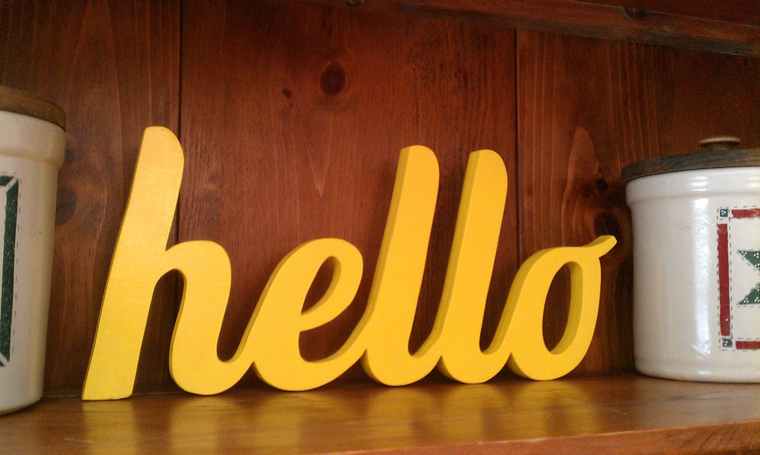 HELLO Sign Ready 2 Ship Yellow Wooden Word Sign by Ostans