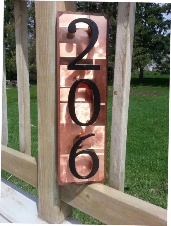 Address Sign Copper on Mahogany House Numbers Home by J2Kmetal