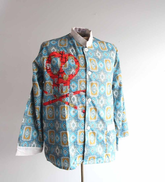 mens vintage nehru collar pajama shirt mid century print