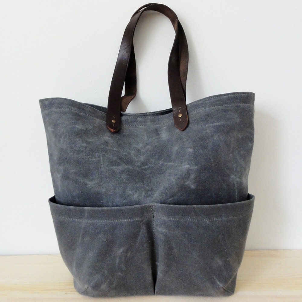 Grey Waxed Canvas Tote Bag