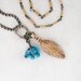 Bear Fetish Charm Necklace - bone feather on bamboo and sterling silver chain