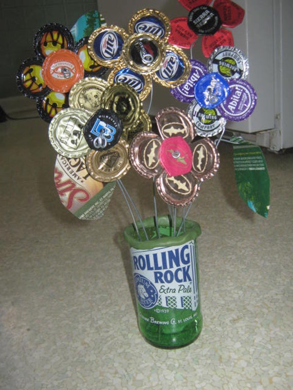 Items similar to Beer Bottle Cap Flower Arrangement on Etsy