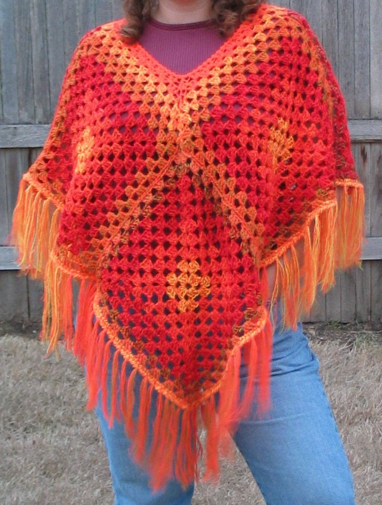 Painted Desert Granny Square Poncho Cover Up Crochet Pattern