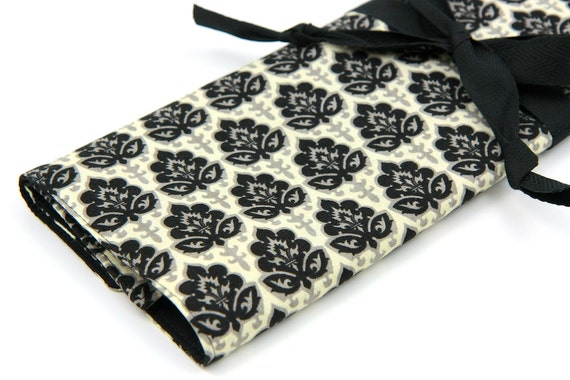 Large Knitting Needle Case - Little Black Dress - 30 Multi black pockets for circular, straight, dpns