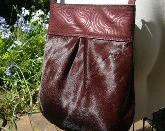 Merlot Pony Pleated Pouch Cross Body Purse