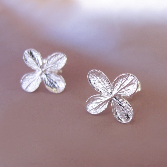 Hydrangea Flower Post Earrings in Sterling Silver Flower Stud 