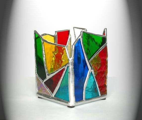 Multi Colored Stained Glass Candle Holder 9034