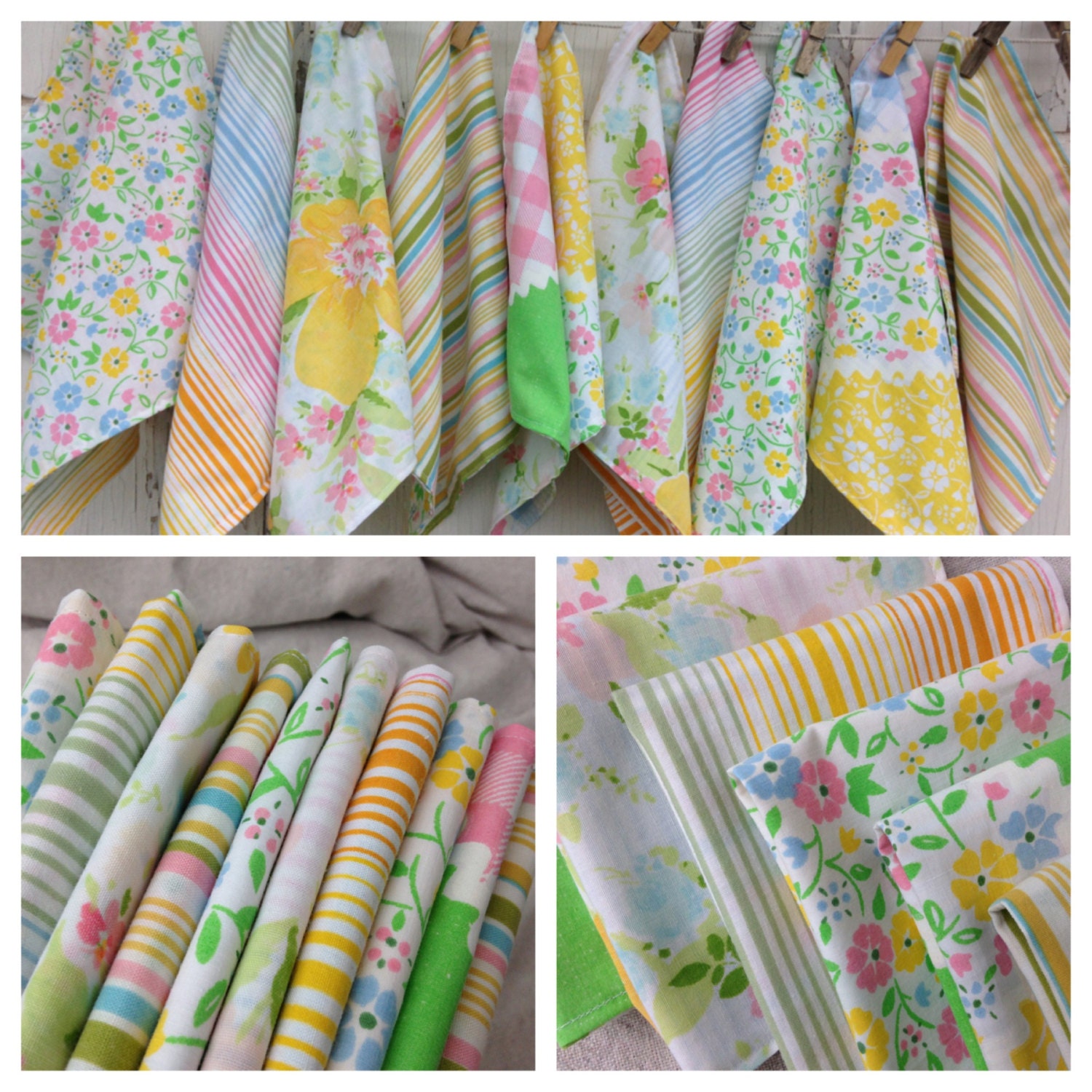 Springtime Cloth NapkinsUpcycled LinensPastel by whimsiedots
