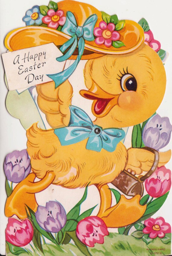 Items similar to Vintage 1940s A Happy Easter Day Chick Greetings Card ...