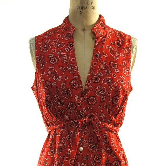 Bandana Maxi Sundress / Red Cotton Bandana Print Dress