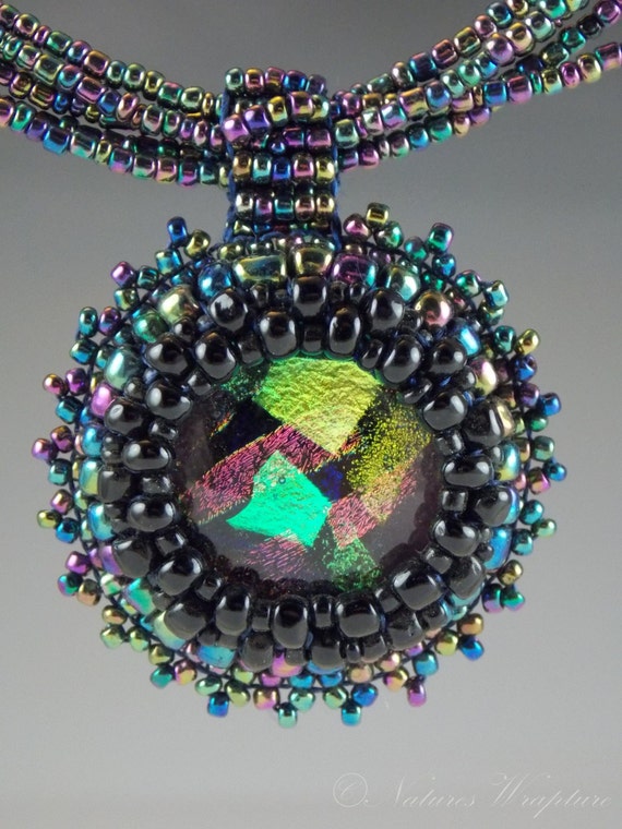 Items Similar To Bead Embroidered Dichroic Glass Necklace On Etsy