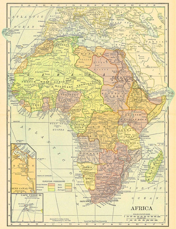 old map of Africa from 1904 vintage printable digital image