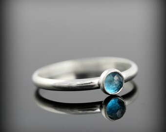 Bague En Topaze Bleue Biseautée - Argent Massif 925, Taille 59, Création Française