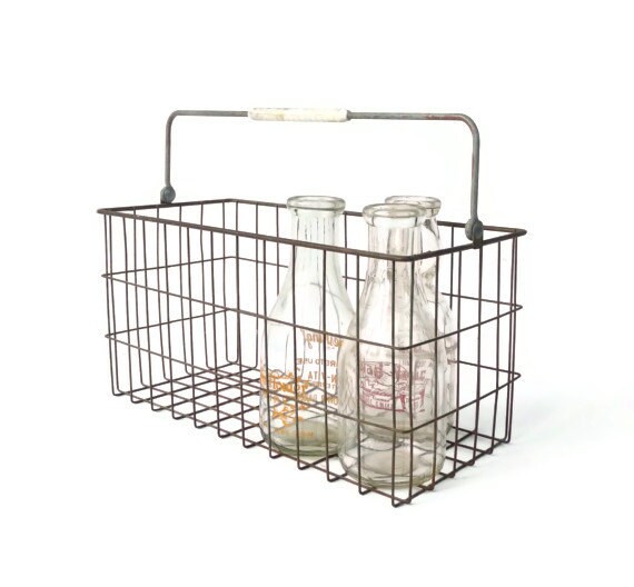 Vintage Wire Milk Carrier Basket