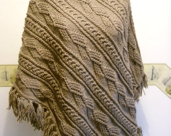 KNIT PONCHO/CAPE/Handknitted Ladies Chocolate Aran Poncho-Handknit Womens Cape-Knit Fichu-Knitted Manteau- Womens Knit Wrap-Ready to Ship