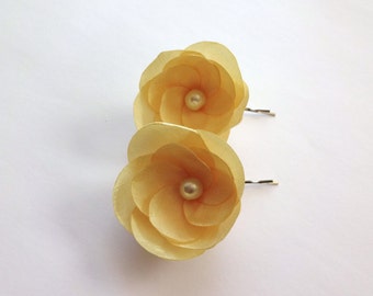 Yellow Silk Flowers Hair Pins, Shoe Clips